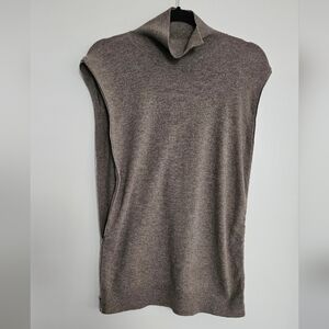 Neiman Marcus Cashmere S Brown Side Zippers Turtleneck Notched Collar Sl…